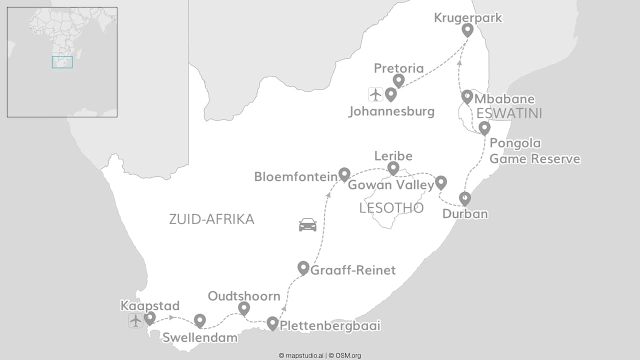 All around Zuid-Afrika: van Kaap naar Krugerpark