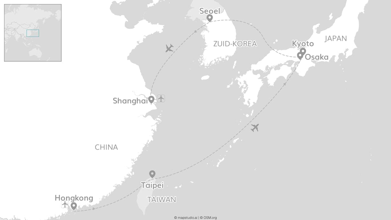Vijf landen in Azië: van Hongkong via Japan tot China