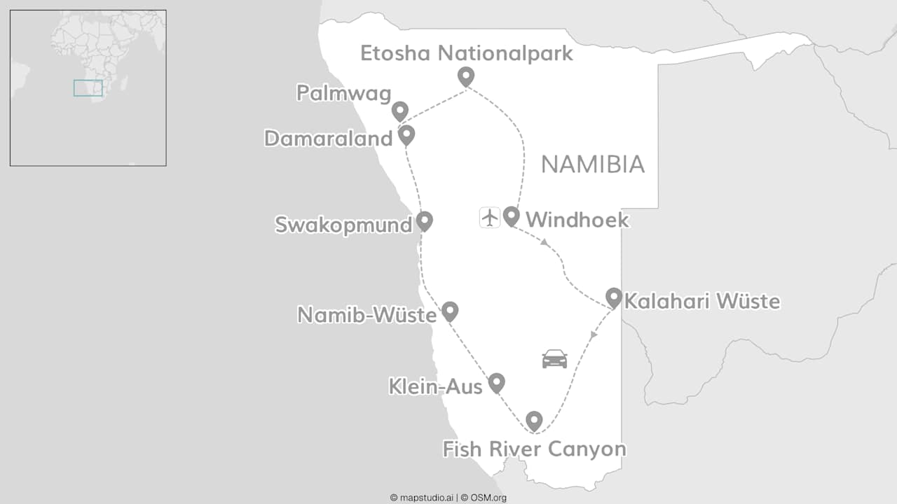 Namibia Roadtrip: Etosha Safari trifft Wüsten Vibes