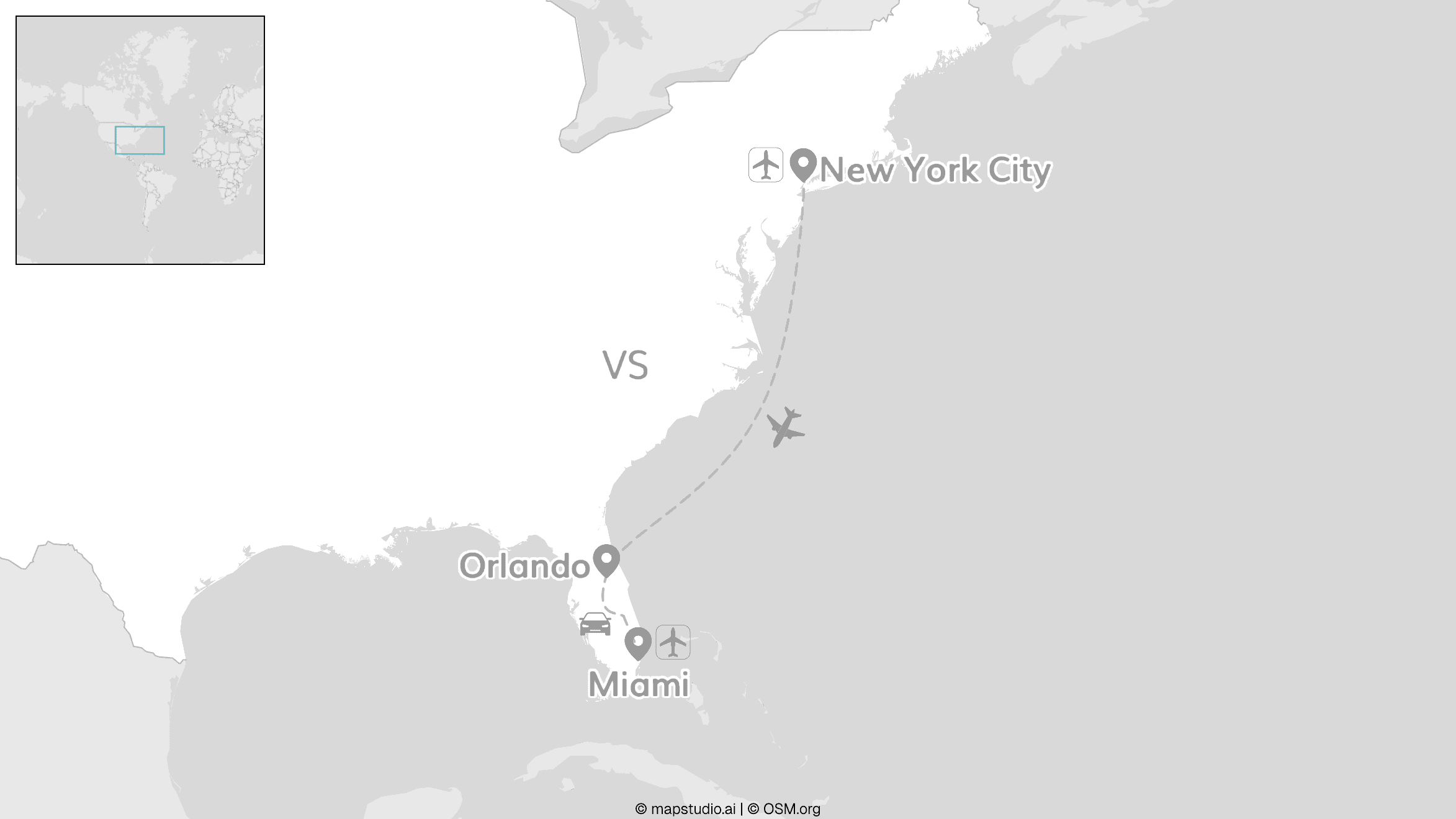 2 for 1 VS: van New York tot Florida-roadtrip