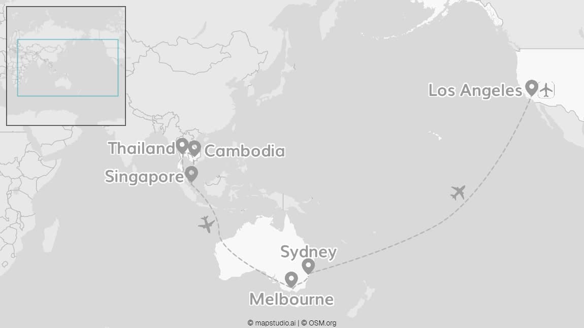 Around the world: Five countries and three continents