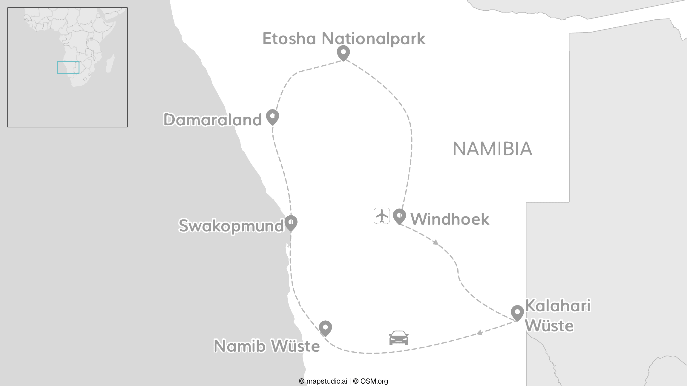 Namibia Roadtrip: Etosha Safari trifft Wüsten Vibes