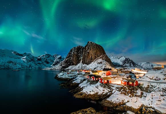 Lofoten winter magic: Stilt houses and northern lights